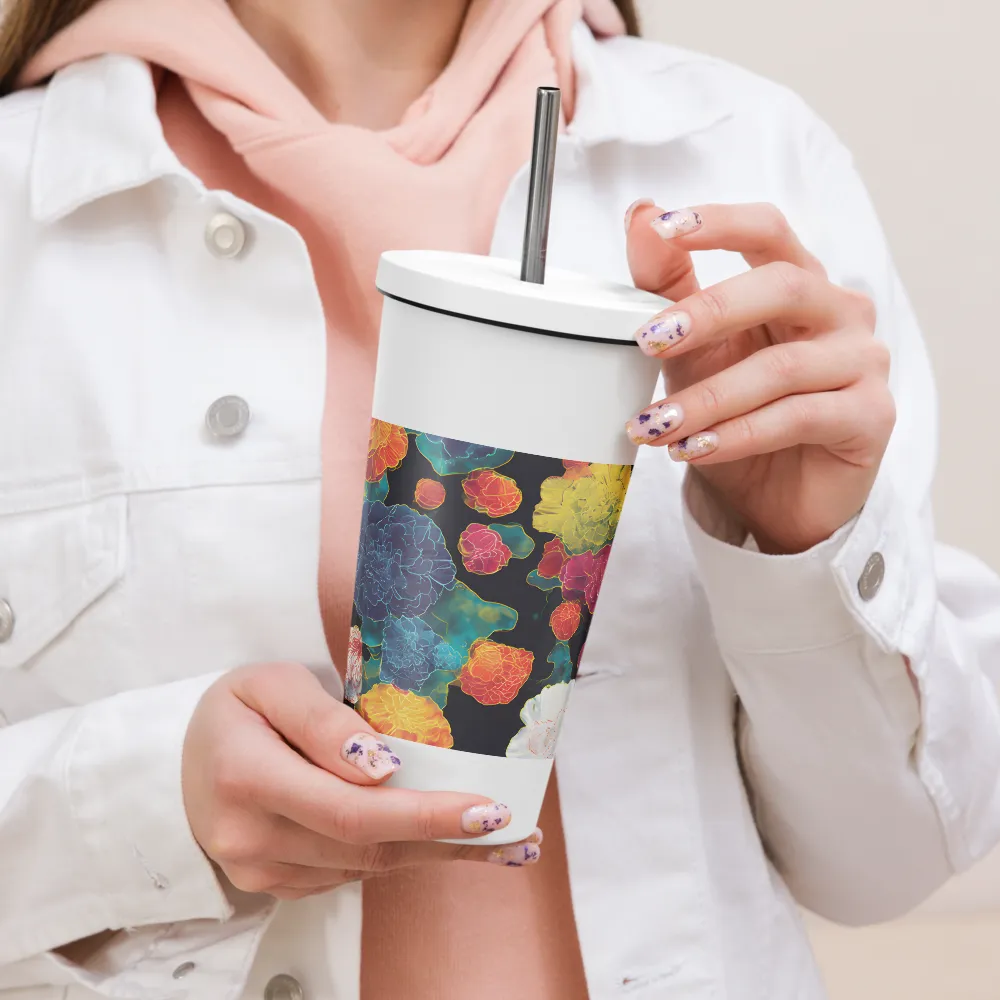 Tapeçaria de peônias néon | Caneca de viagem