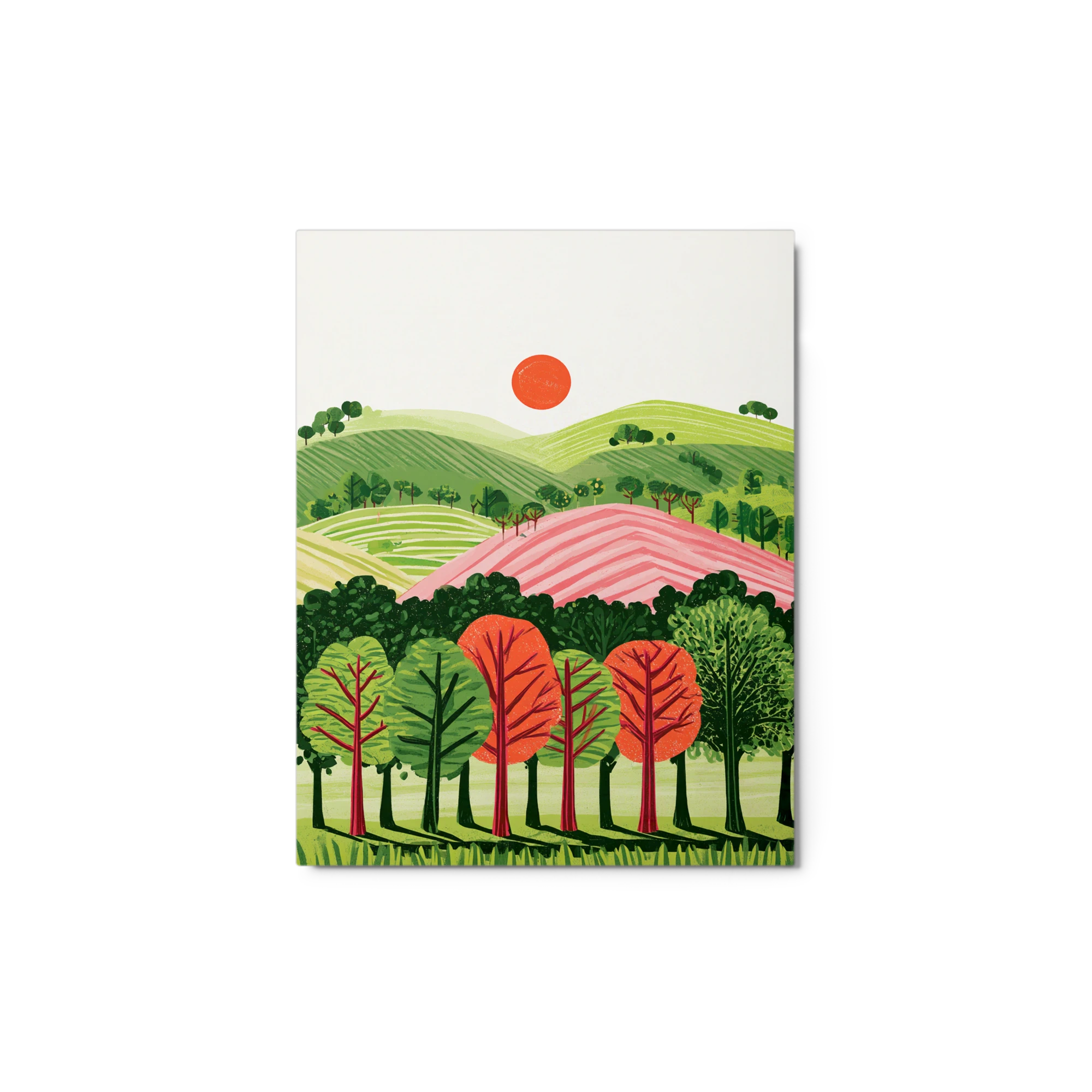 Crimson Sun Over Rolling Hills