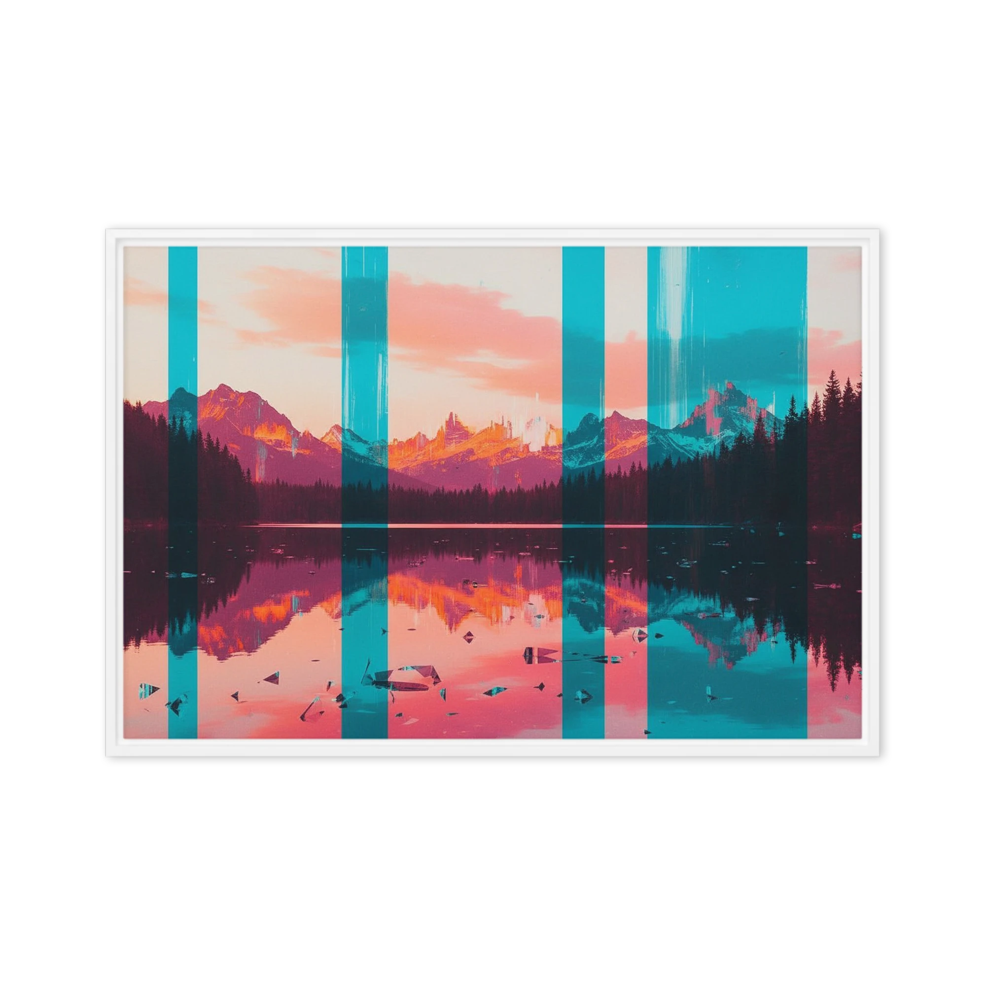 Glitched Mountain Lake Landscape | Art Print