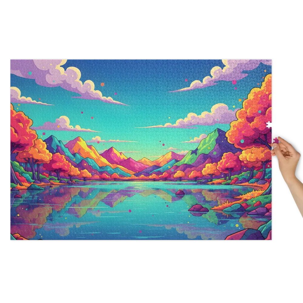 Neon Dreamscape Lake 
 Jigsaw Puzzle in Tin Box
