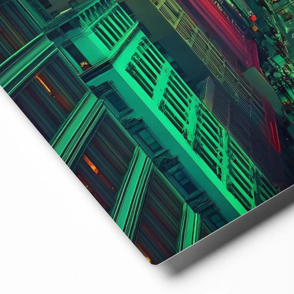 Neon Metropolis Streets 
 Canvas with Brown Frame