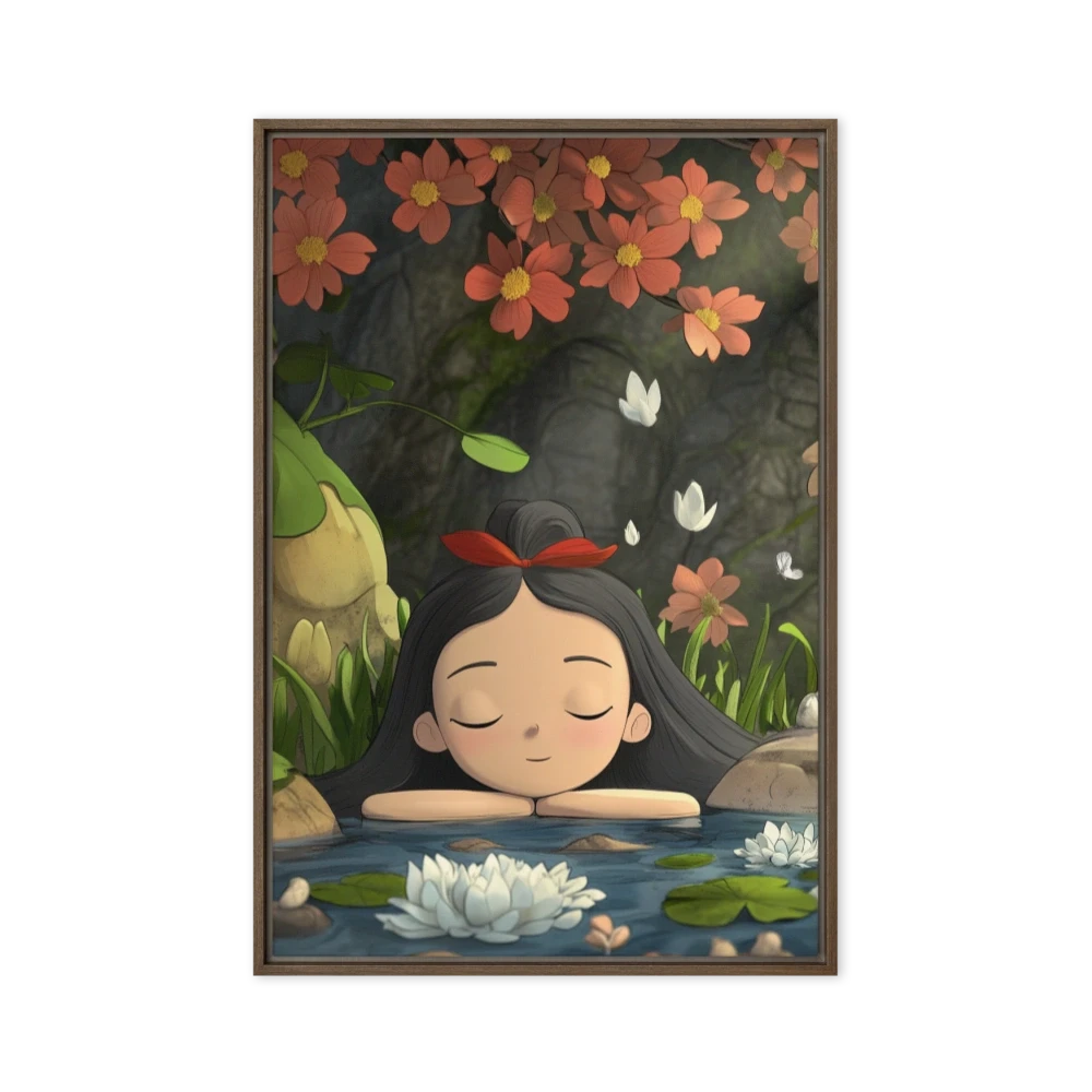 Serene Girl by Water with Flowers