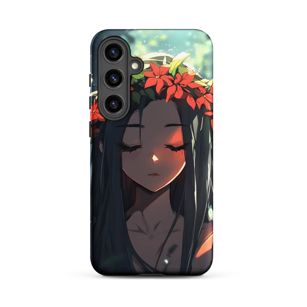Portrait of a Young Woman with Orange Flower Crown | Phone Case