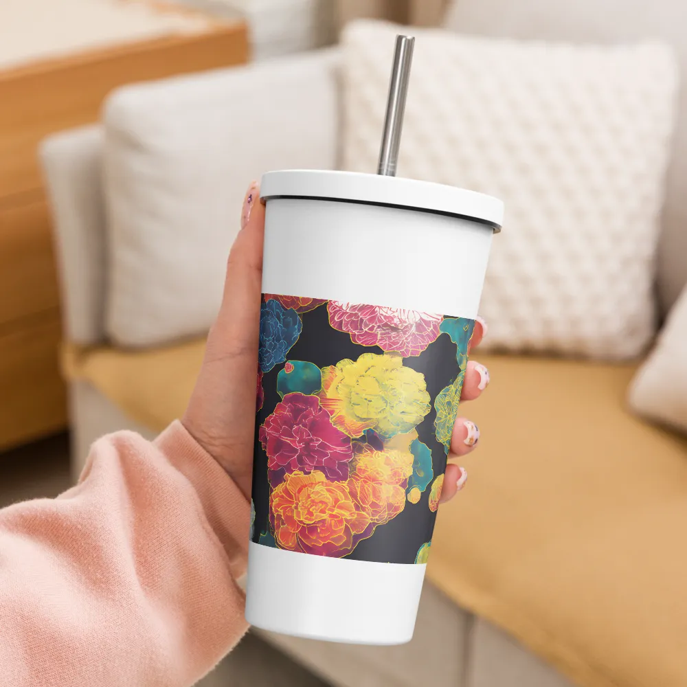 Tapeçaria de peônias néon | Caneca de viagem