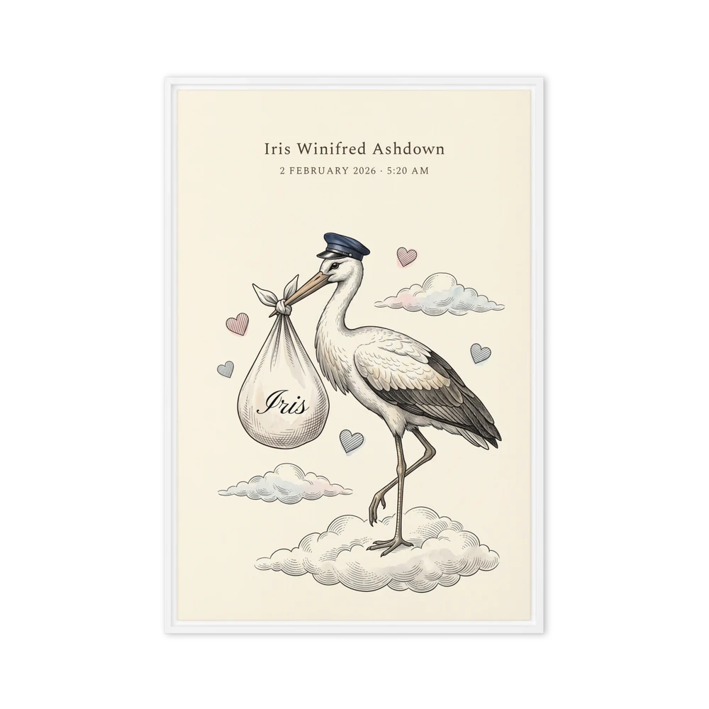 Nursery Name Art — Vintage Stork