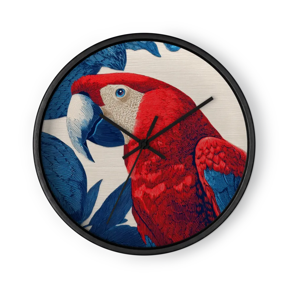 Crimson Macaw and Blue Leaves | Wall Clock