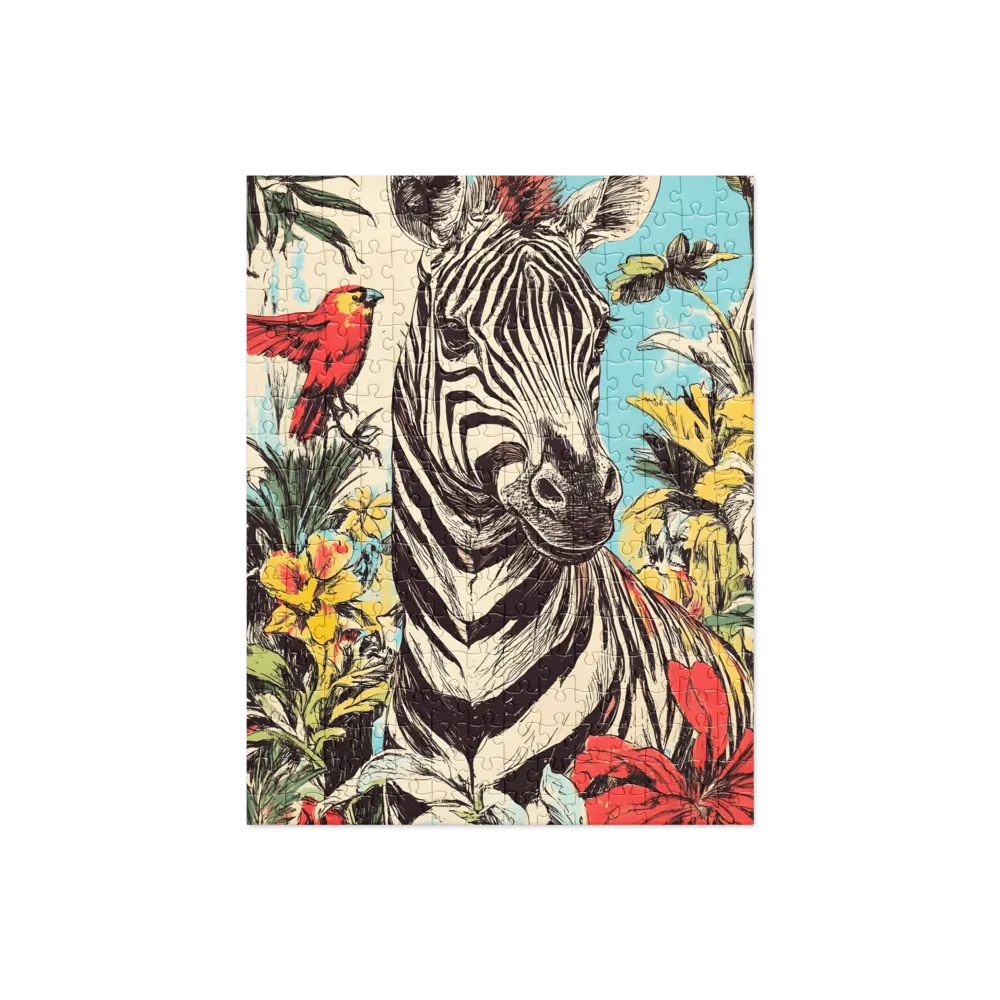 Tropical Zebra & Bird Illustration 
 Jigsaw Puzzle