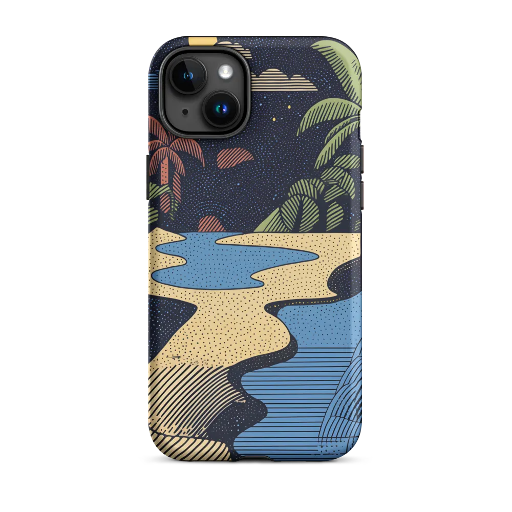 Tropical Landscape with River and Moon | Phone Case