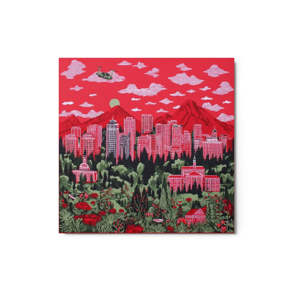 Crimson Rose Cityscape 
 Canvas | 8″x 8″