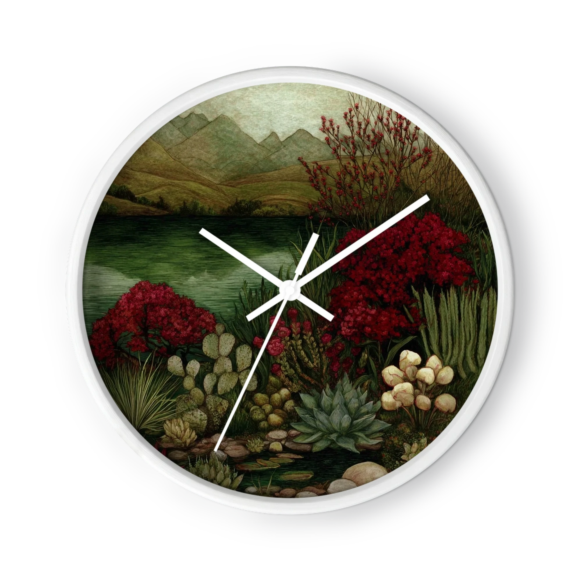Desert Flora by the Lake | Wall Clock