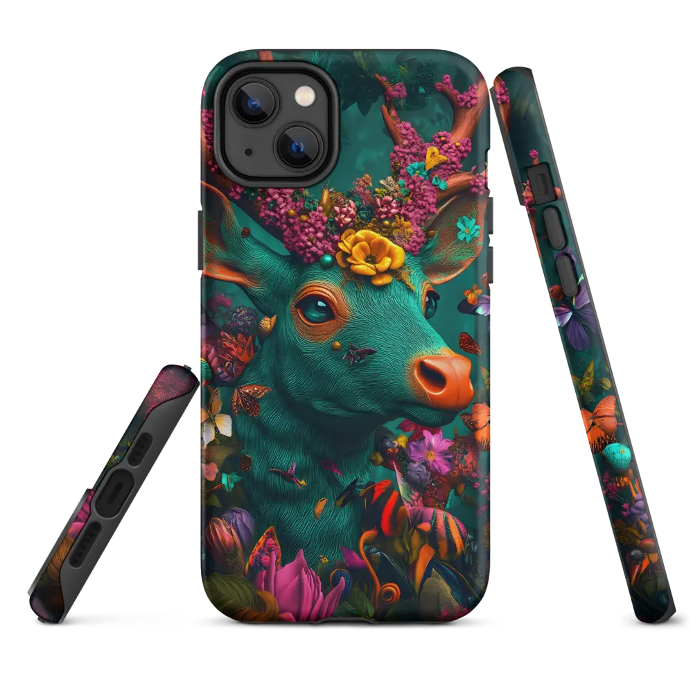 Vibrant Deer Surrounded by Flowers and Butterflies | Phone Case