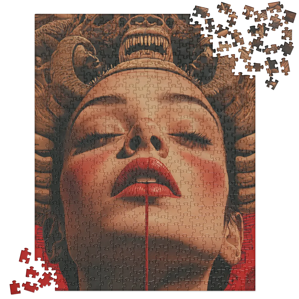 Crimson Headdress Portrait 
 Jigsaw Puzzle in Tin Box