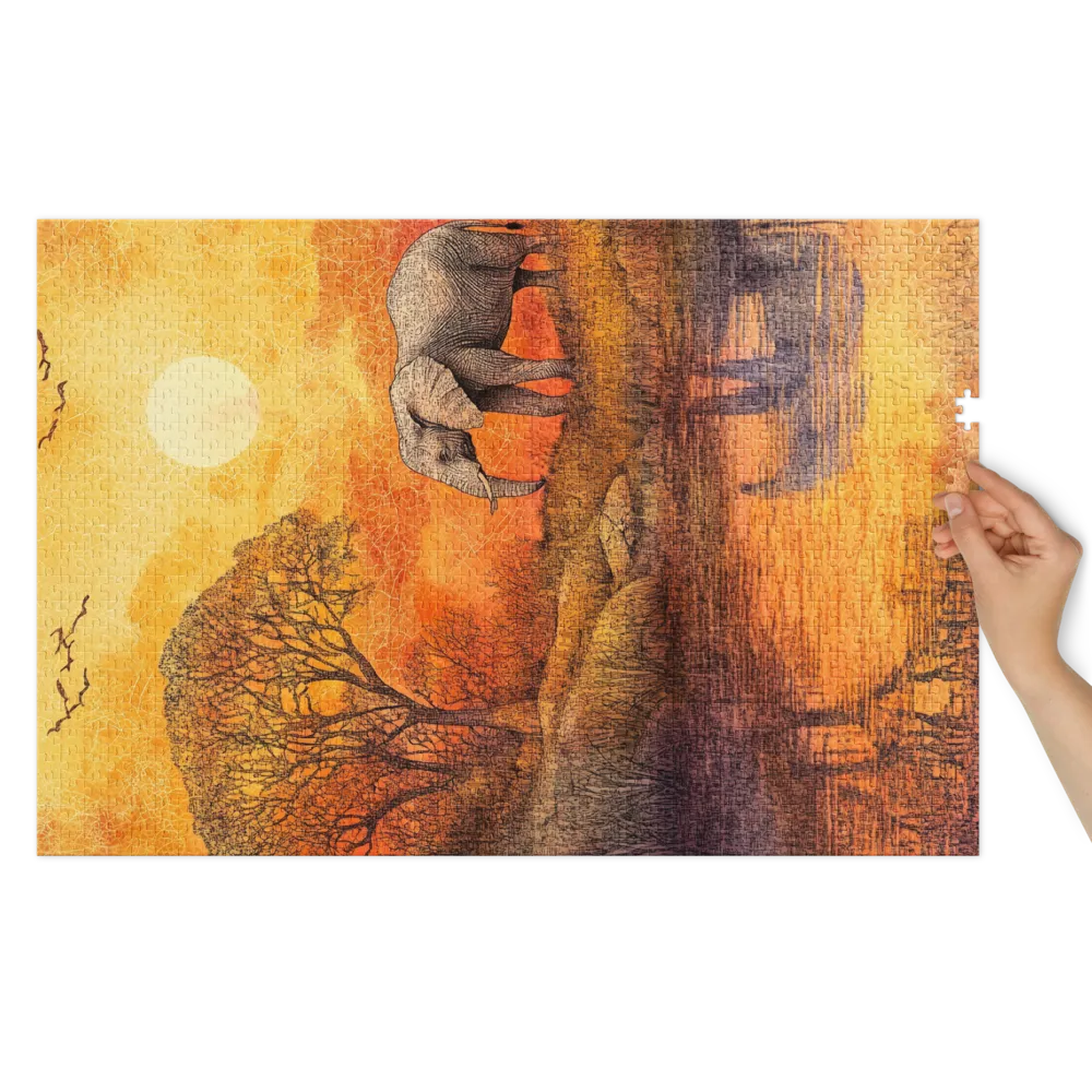 Elephant in Sunset Landscape | Jigsaw Puzzle (252/520 pieces)