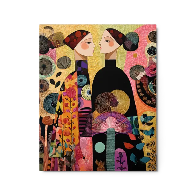 Two Women in Folk Art Garden | Art Print