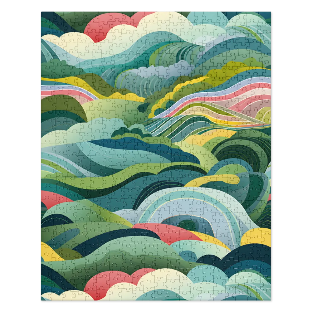 Stylized Wavy Landscape 
 Jigsaw Puzzle in Tin Box