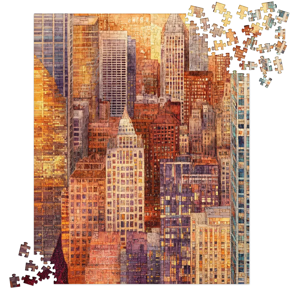 Watercolor City Skyline 
 Jigsaw Puzzle in Tin Box