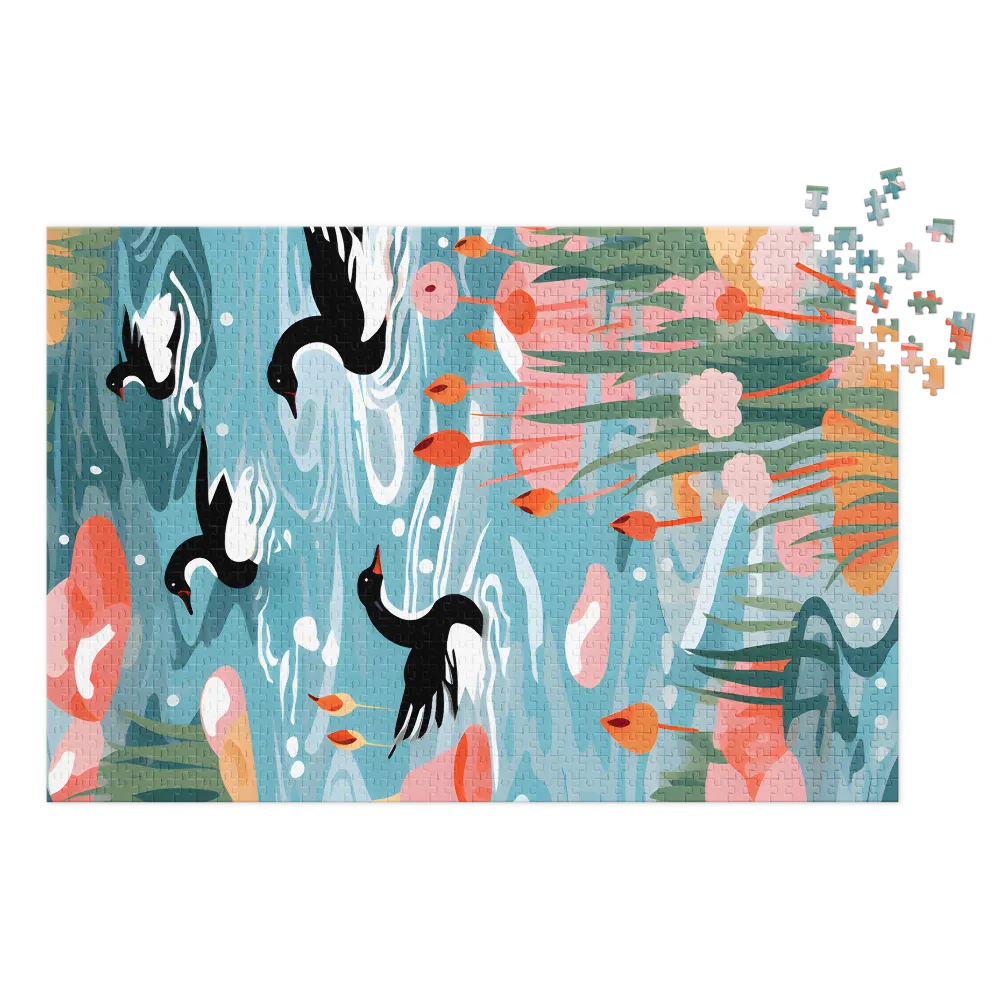 Swimming Ducks in a Serene Pond