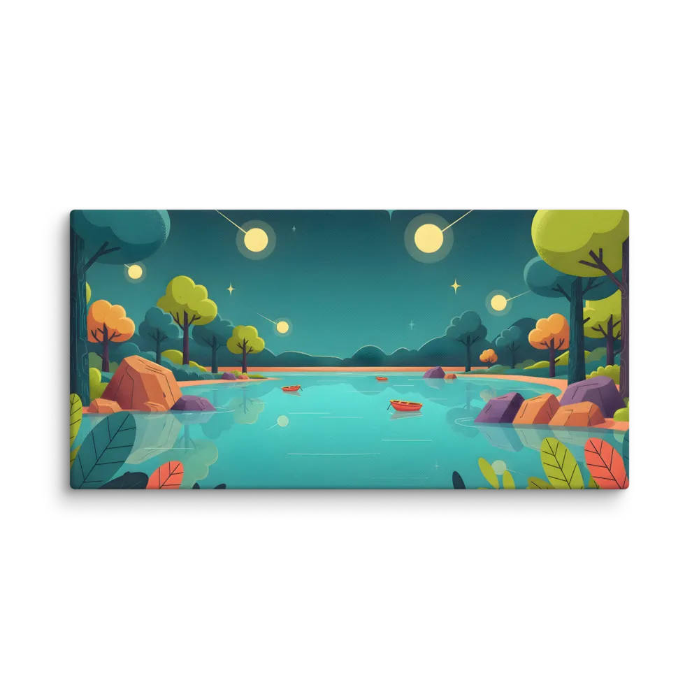 Moonlit Lake Serenity 
 Canvas | 12″x 24″