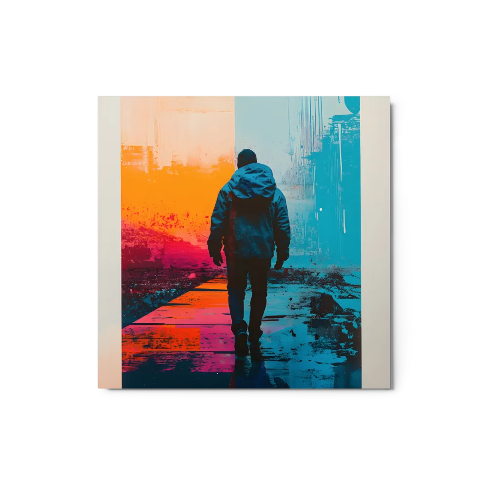 Figure Walking on Colorful Street