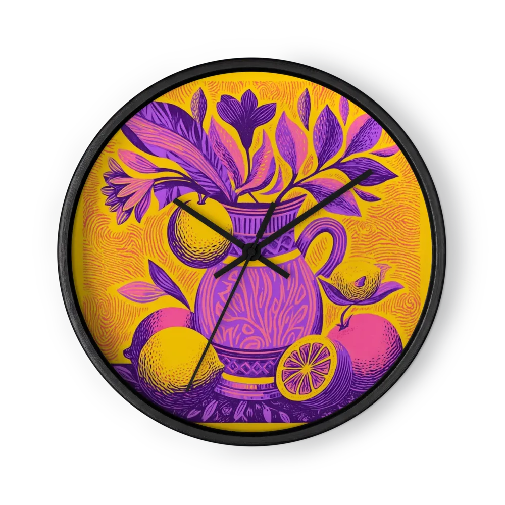 Psychedelic Linocut Reverie Wall Clocks — Violet, Saffron And Pink