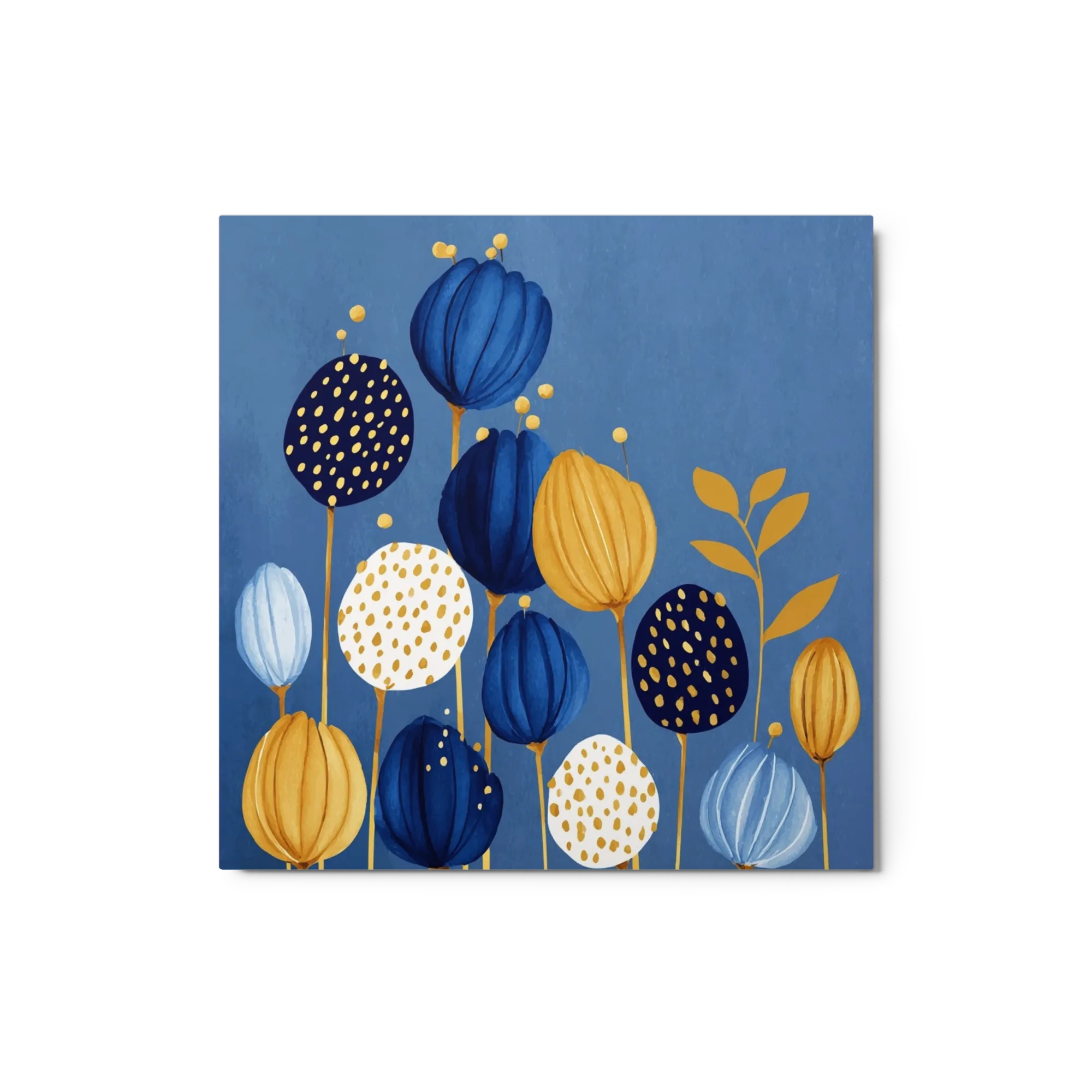 Golden Blooms on Blue