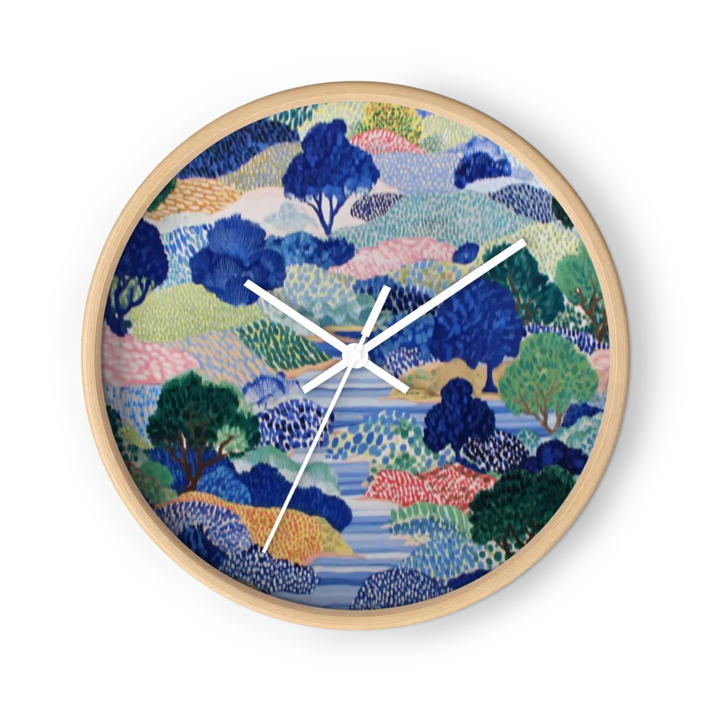Blue Trees along the River | Wall Clock