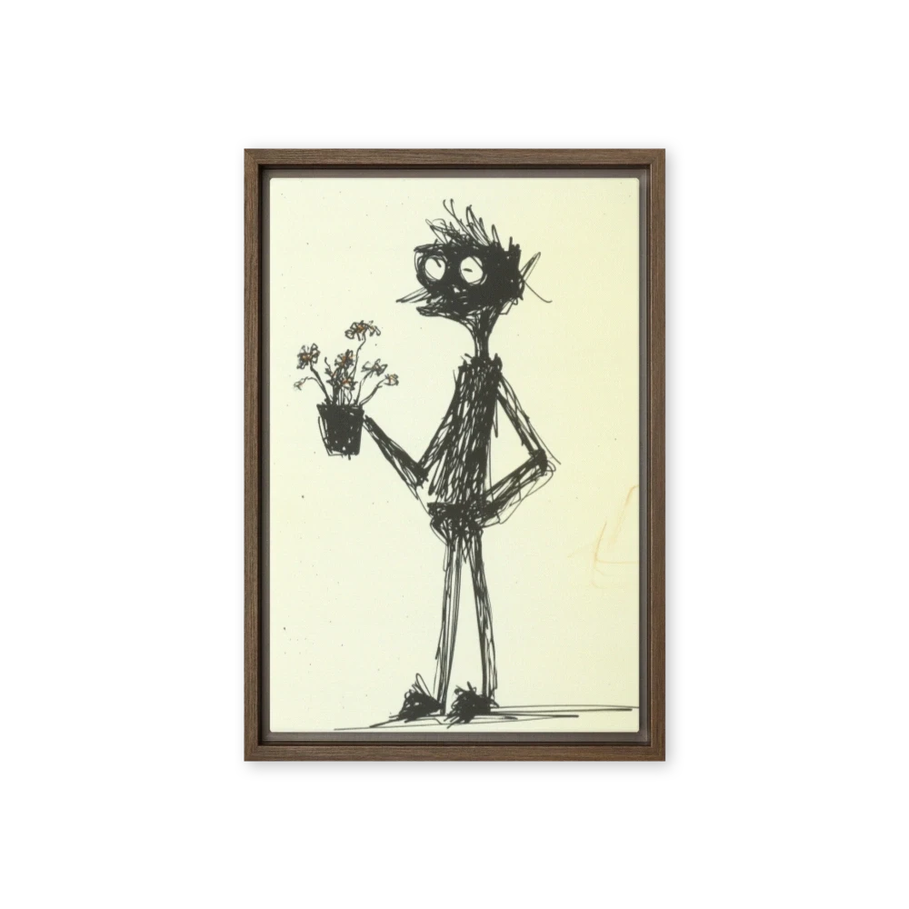 Ink Drawing of a Person with a Plant