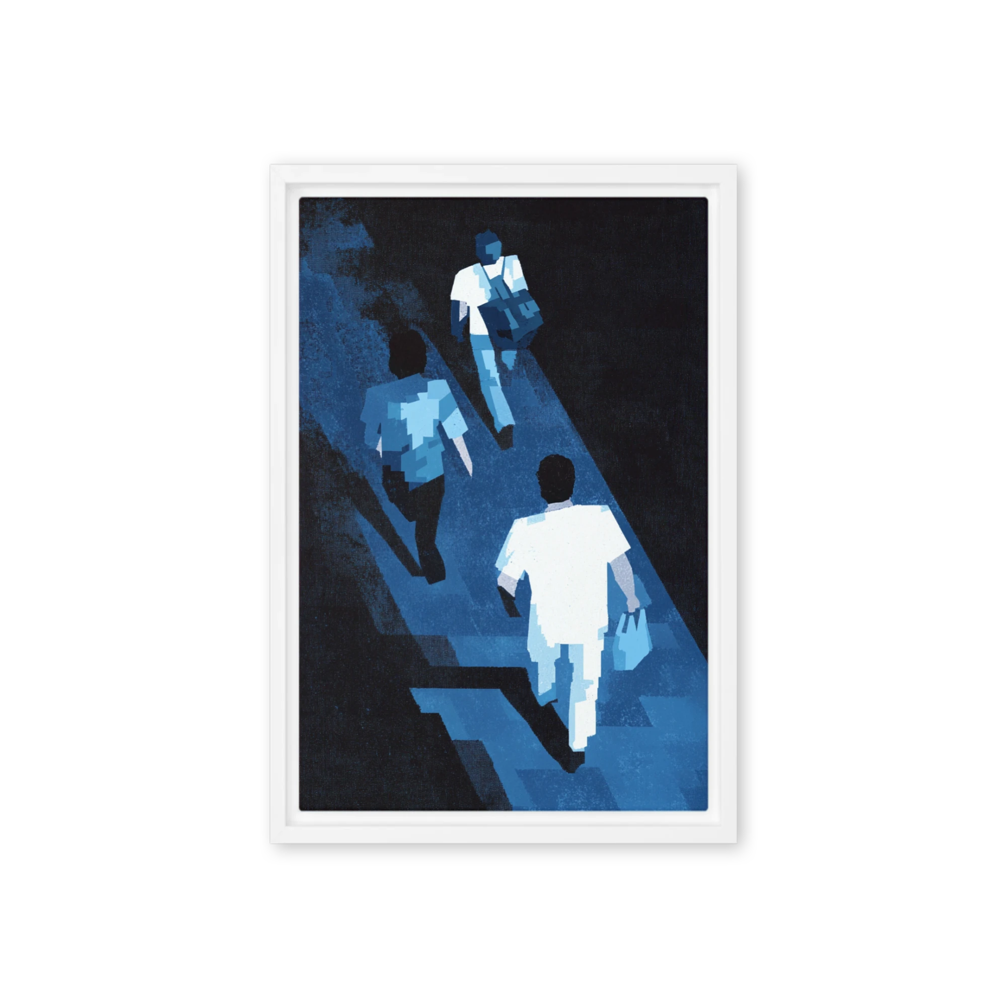 Geometric Figures Walking in Blue