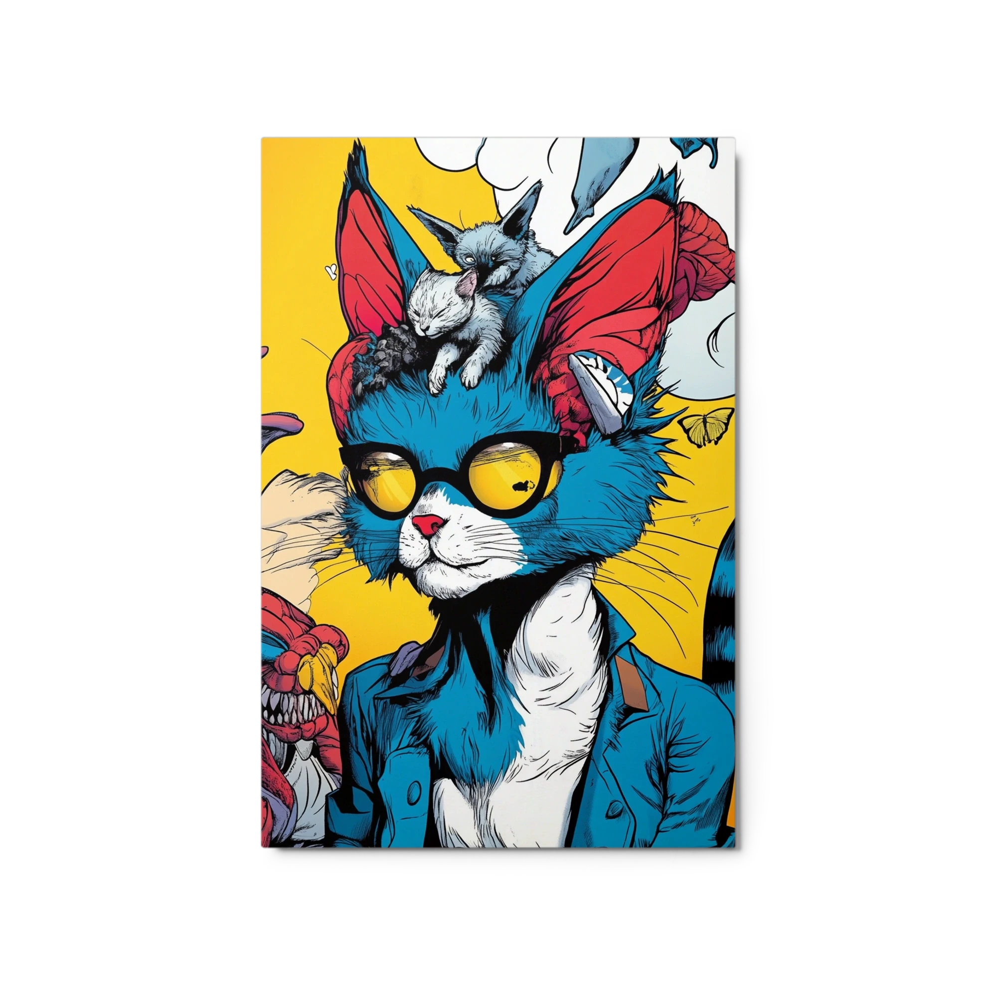 Whimsical Blue Cat Illustration