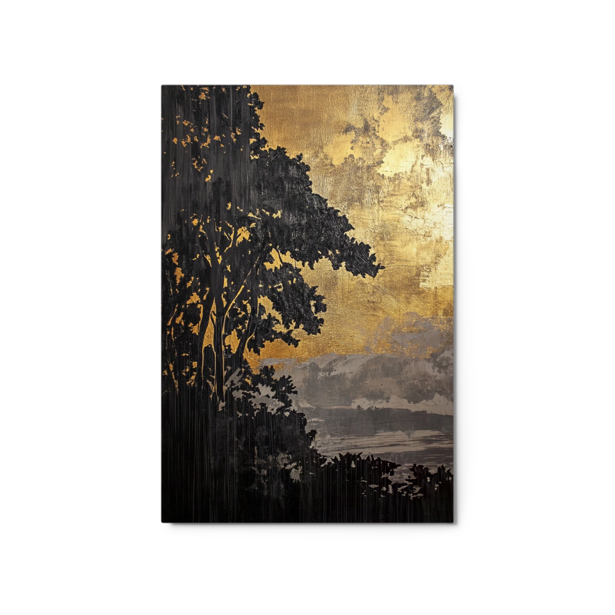 Silhouette Landscape with Gold Background