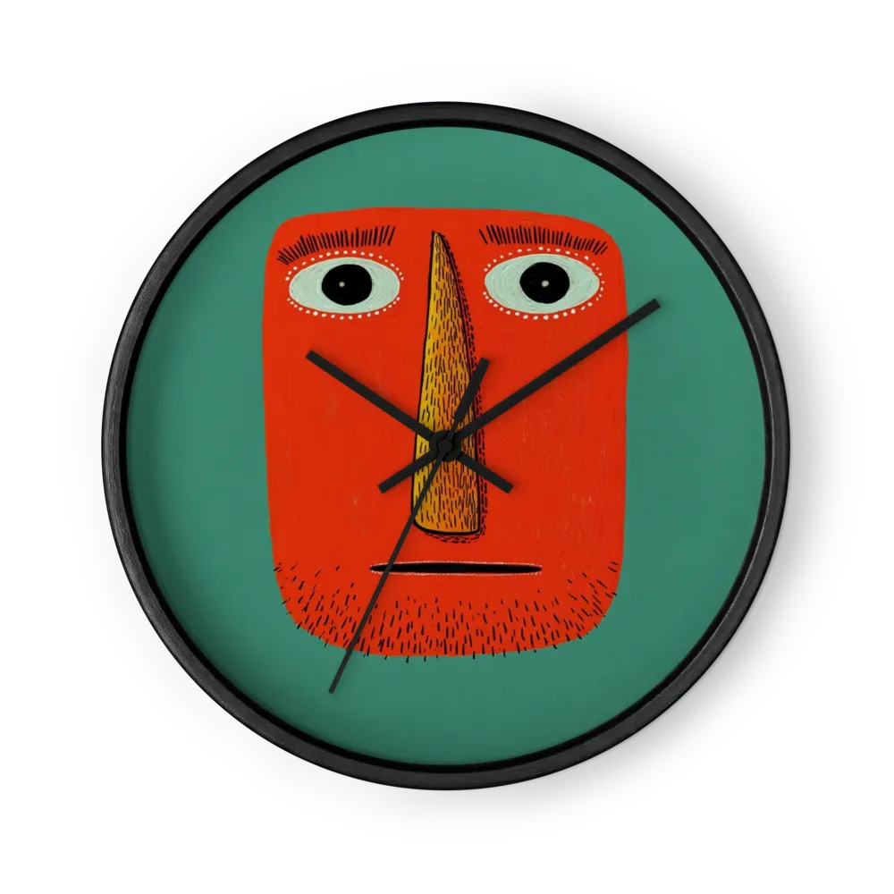Red Folk Face | Wall Clock