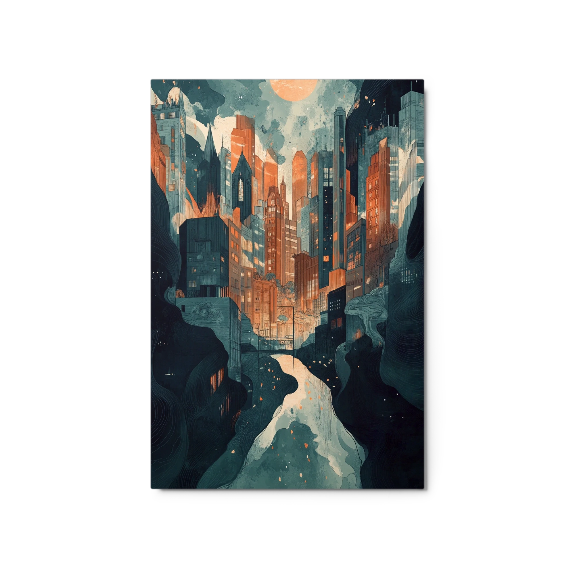 Urban Nocturne in Orange and Blue