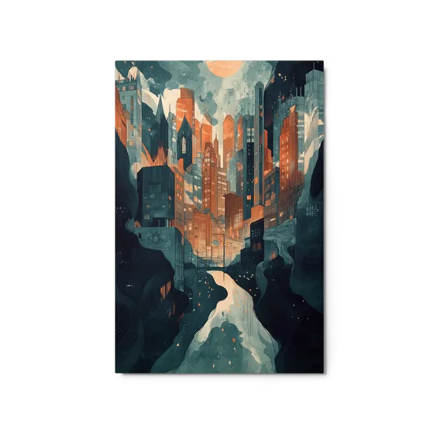 Urban Nocturne in Orange and Blue | Art Print