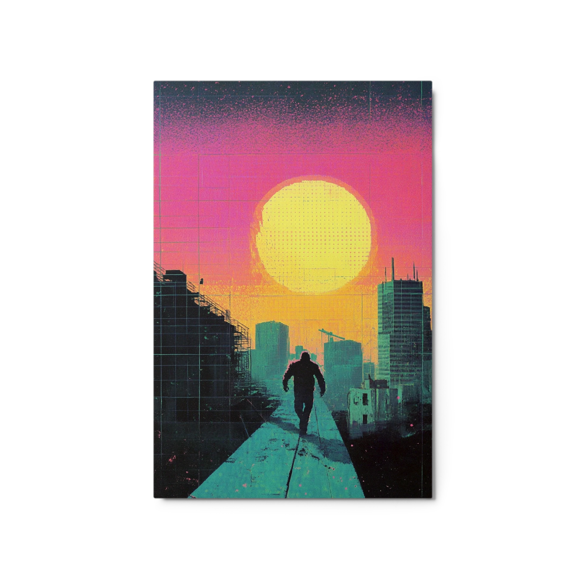 Silhouette Walking in Sunset Cityscape