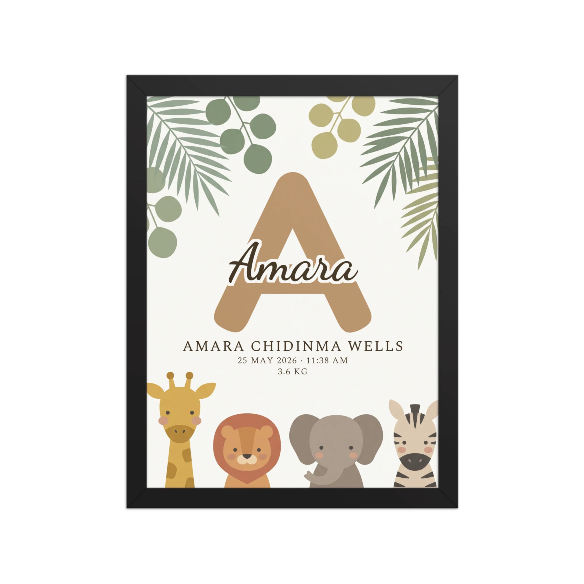 Scandi Safari Nursery Name Art — example