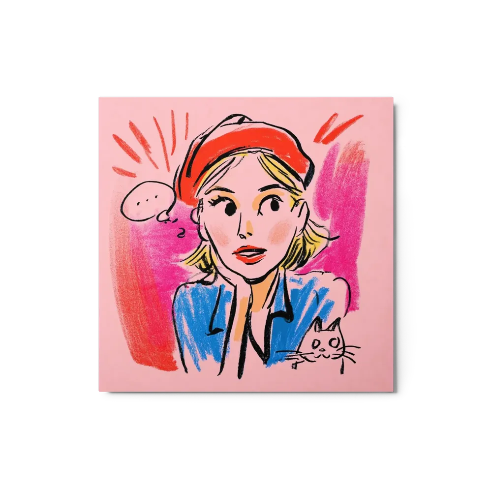 Thoughtful Beret and Cat | Art Print