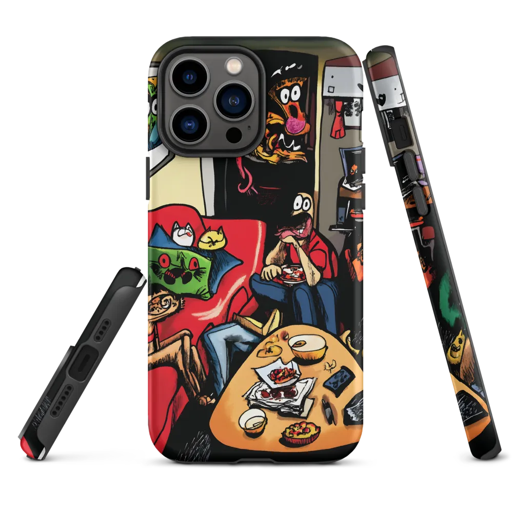 Vibrant Living Room Scene with Quirky Characters | Phone Case