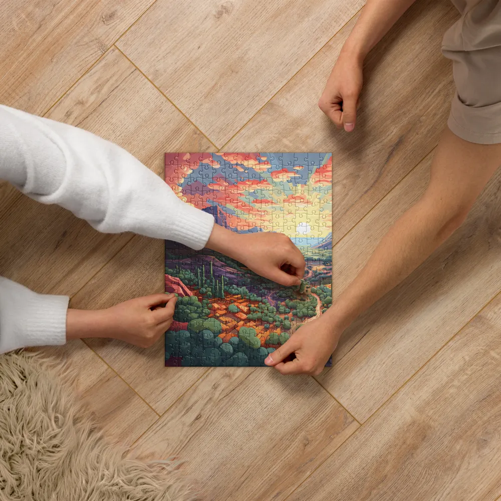 Stylized Desert Sunset 
 Jigsaw Puzzle in Tin Box