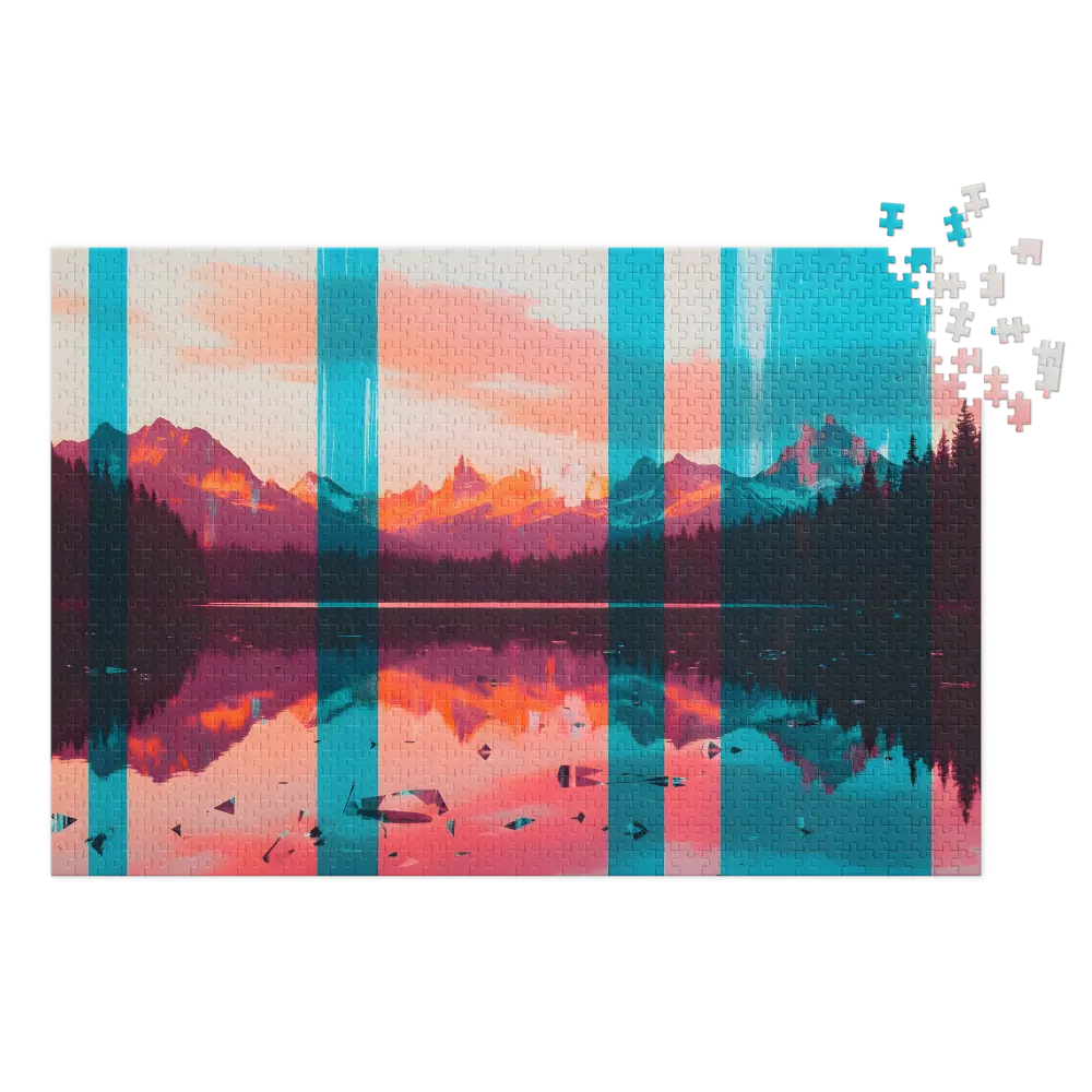 Glitched Mountain Lake Landscape | Jigsaw Puzzles