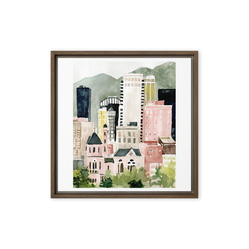 Watercolor City and Mountains | Art Print