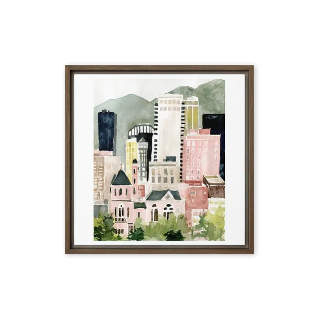 Watercolor City and Mountains | Art Print