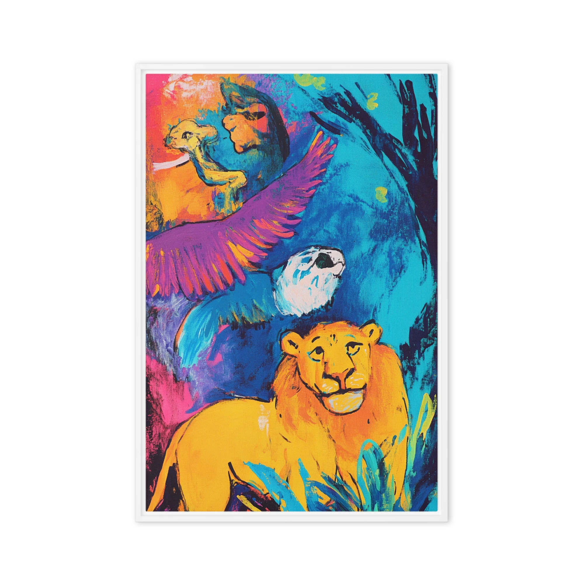 Vibrant Lion and Birds Painting