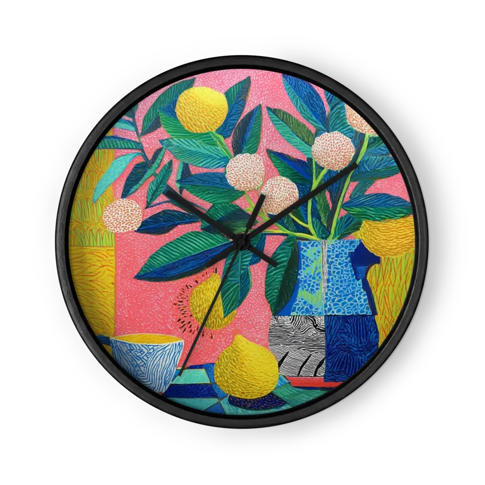 Pink Still Life with Lemons | Wall Clock