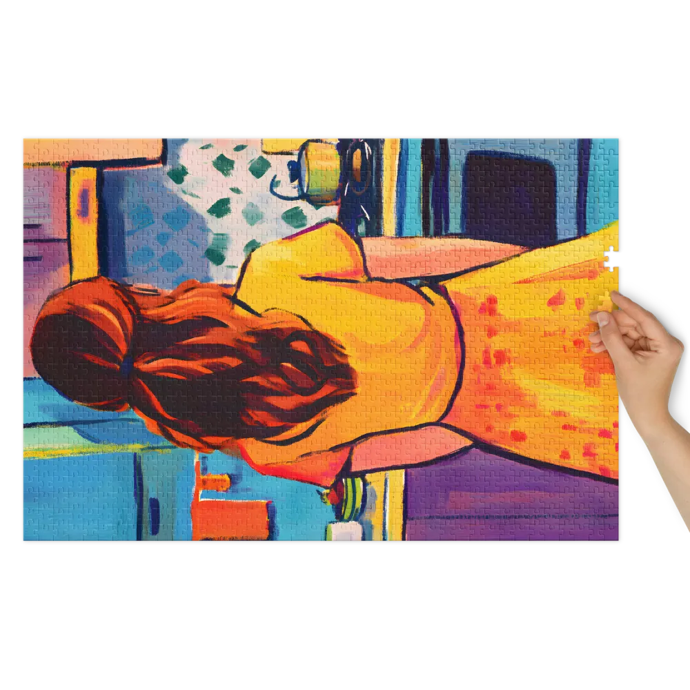 Woman in Yellow Dress in Kitchen | Jigsaw Puzzle (252/520 pieces)