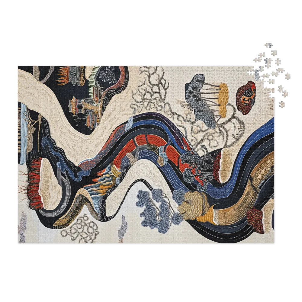Embroidery Artwork of a River Landscape | Jigsaw Puzzle (252/520 pieces)