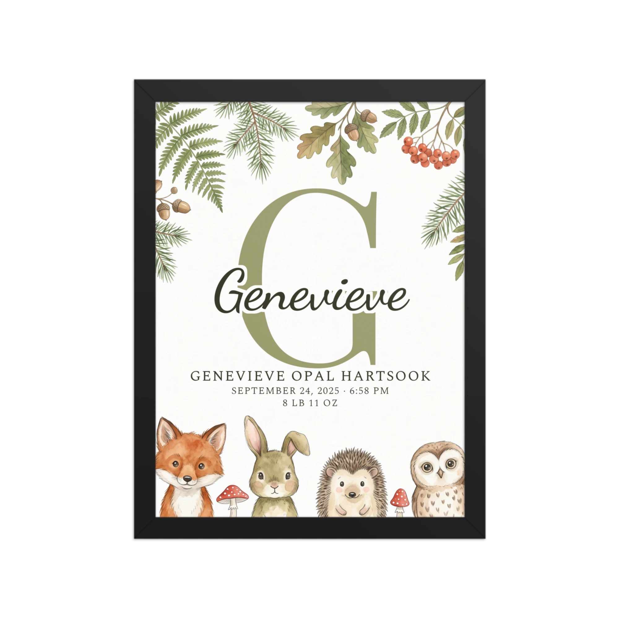 Woodland Monogram Nursery Name Art — example