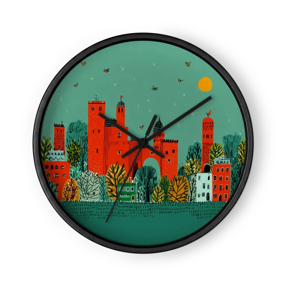 Textured Folk Storybook Wall Clocks — Vermilion And Teal