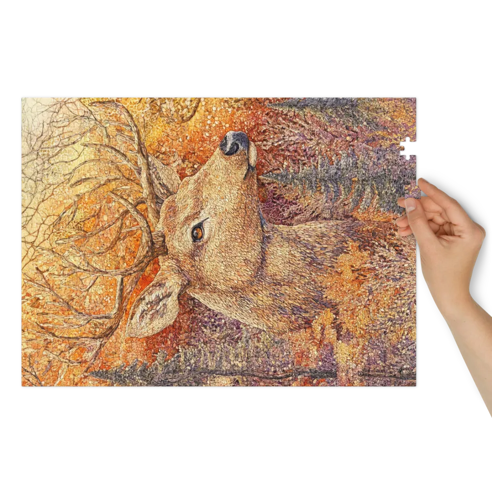 Mosaico de Veado Dourado 
 Puzzle em caixa de metal