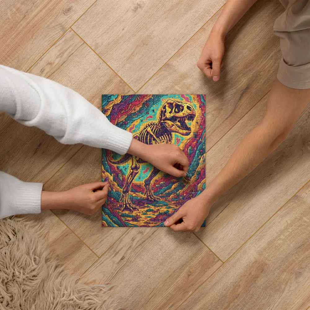 Psychedelic Dinosaur Skeleton 
 Jigsaw Puzzle in Tin Box