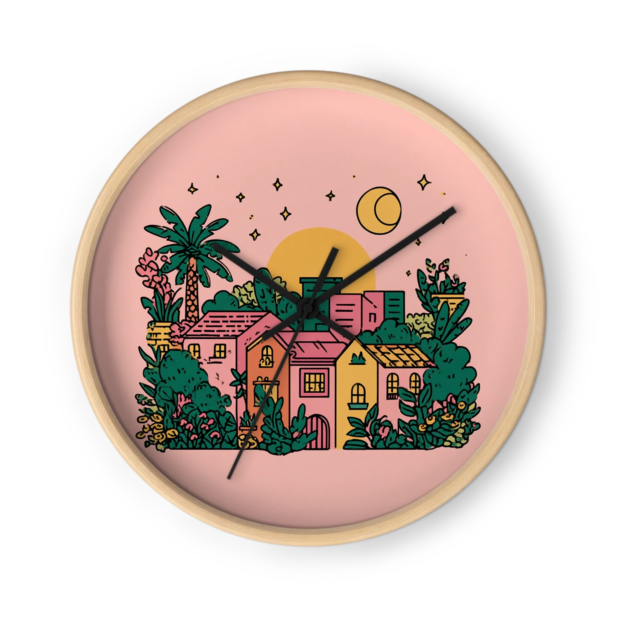 Lofi Celestial Whimsy Wall Clocks — Blush, Forest & Mustard